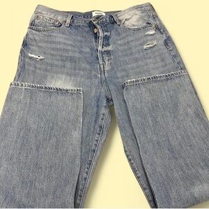 Jeans 32 or 14 Light Denim Distressed High-rise Wide Leg Fly Button Maximalist